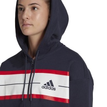 adidas Bluza z kapturem Essentials Pinstripe Block Fleece Full-Zip (luźny krój) granatowa damska